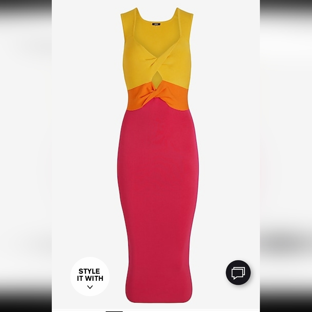 Express Color Block Cutout Midi Knit Dress Pink, Yellow, & Orange XL